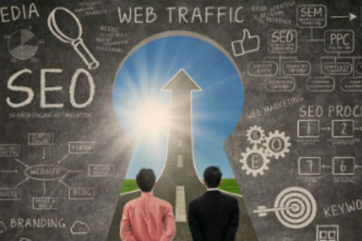 Men standing in front of SEO web design key