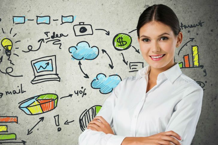 Woman standing in front of blogging art board