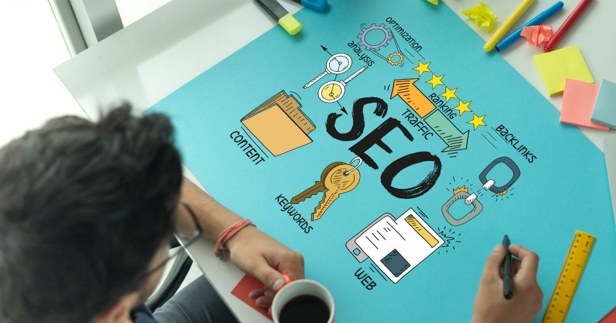 Map drawing local SEO essential map on poster board.