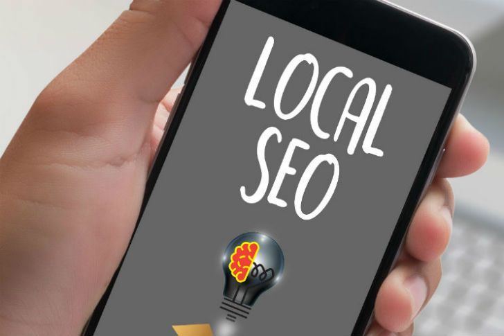 Local SEO sign graphic on mobile phone