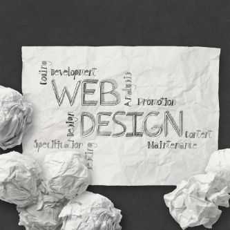 Web design and SEO The Woodlands written on crumpled up paper