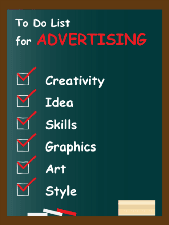 Online advertising check list on chalkboard