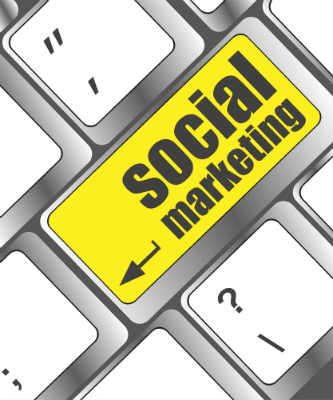Social media keyboard with yellow social marketing key
