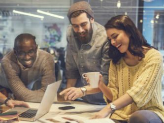 Online marketing team working in conference room