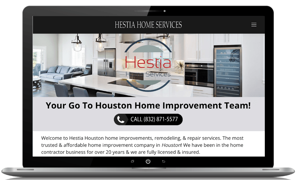 SEO web design company Hestia Home Services desktop website screenshot