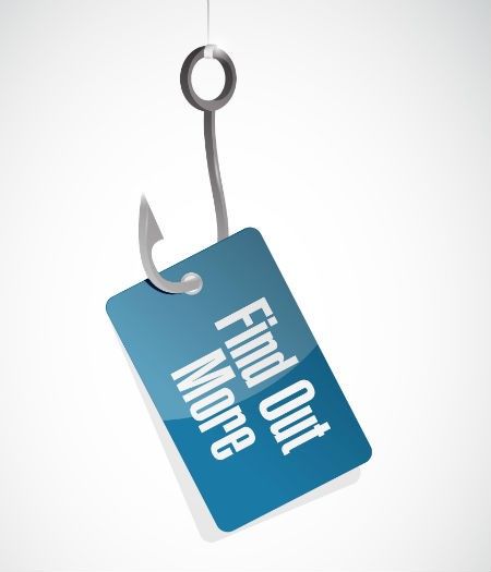 Find out more about our web design company tag hanging from a fish hook