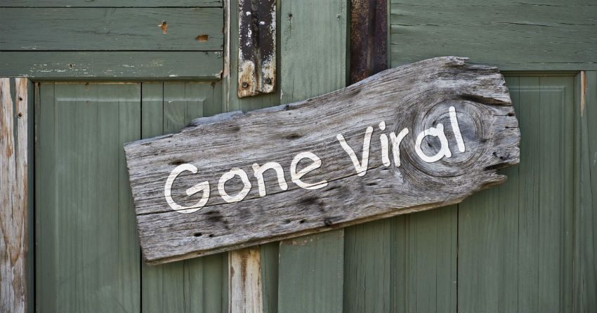 Gone viral social media advertising sign hanging on door