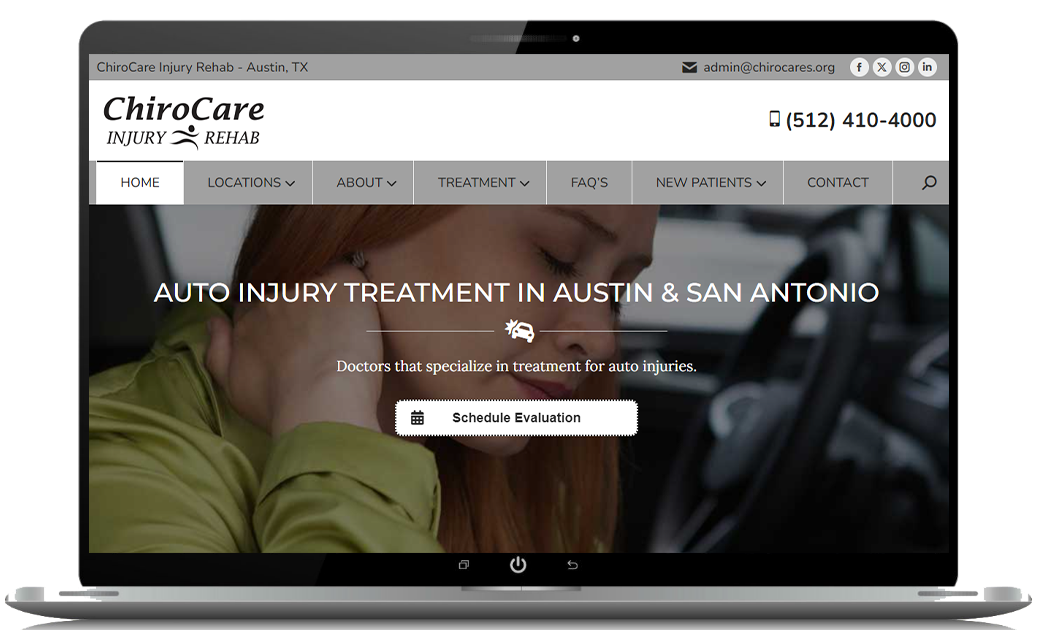 Chiropractor website design on a desktop.