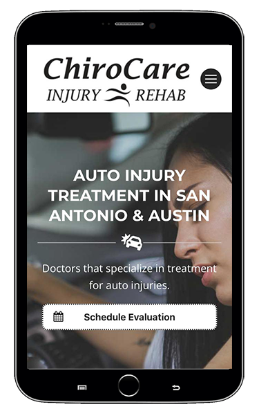 Mobile version of chiropractic clinic website in Texas.