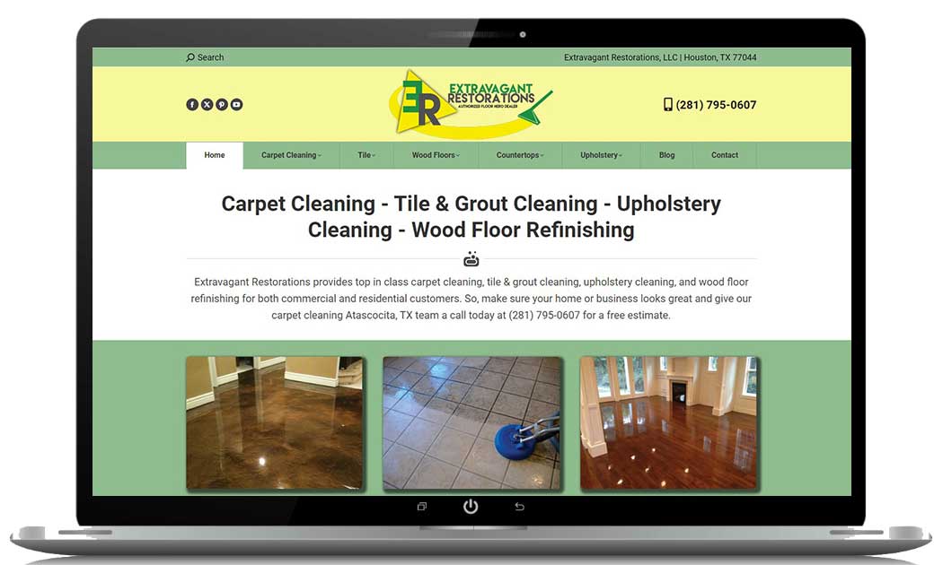 Website design template for a carpet cleaner on desktop.