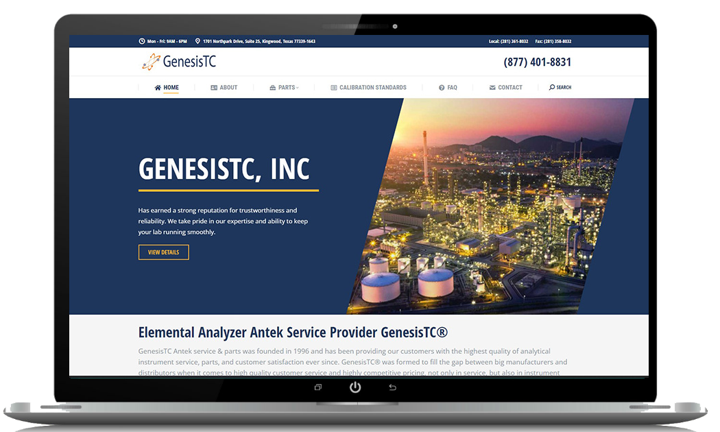 Desktop service repair web design for company that services Antek equipment.