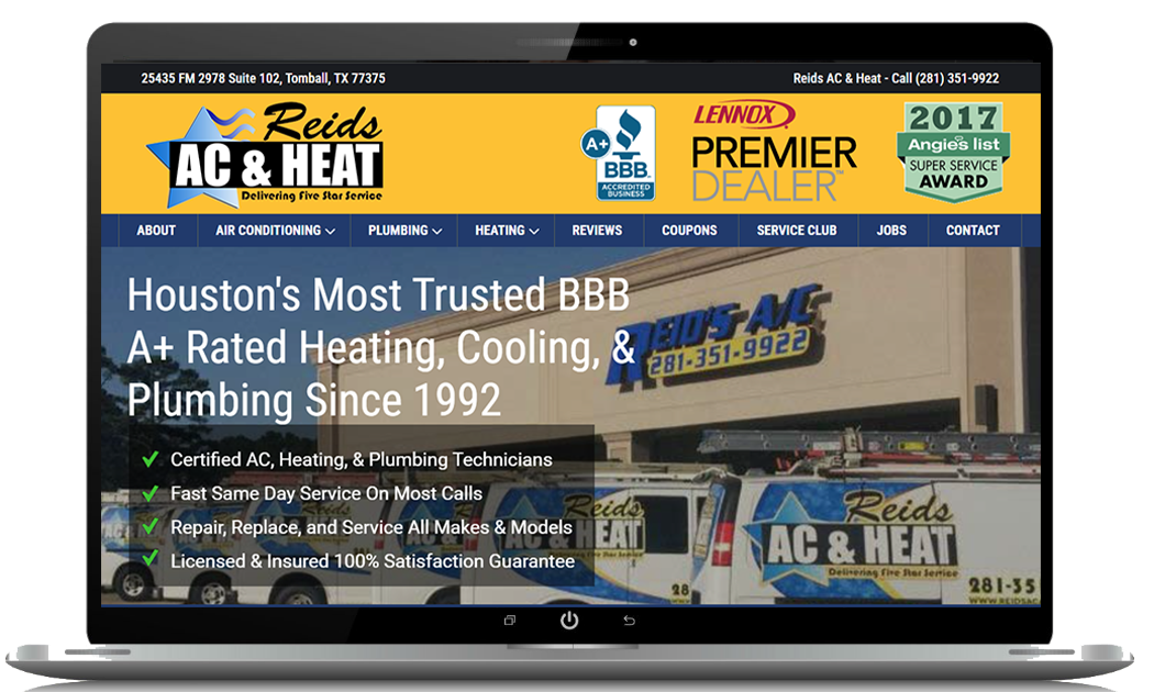 Desktop version of ac repair website design for contractor in Tomball.