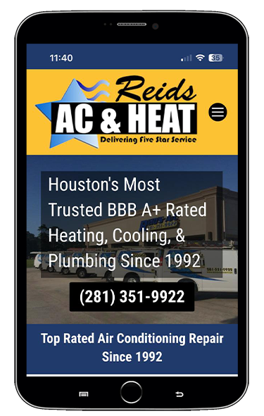 Mobile website design for Reids AC and Heat in Tomball TX.