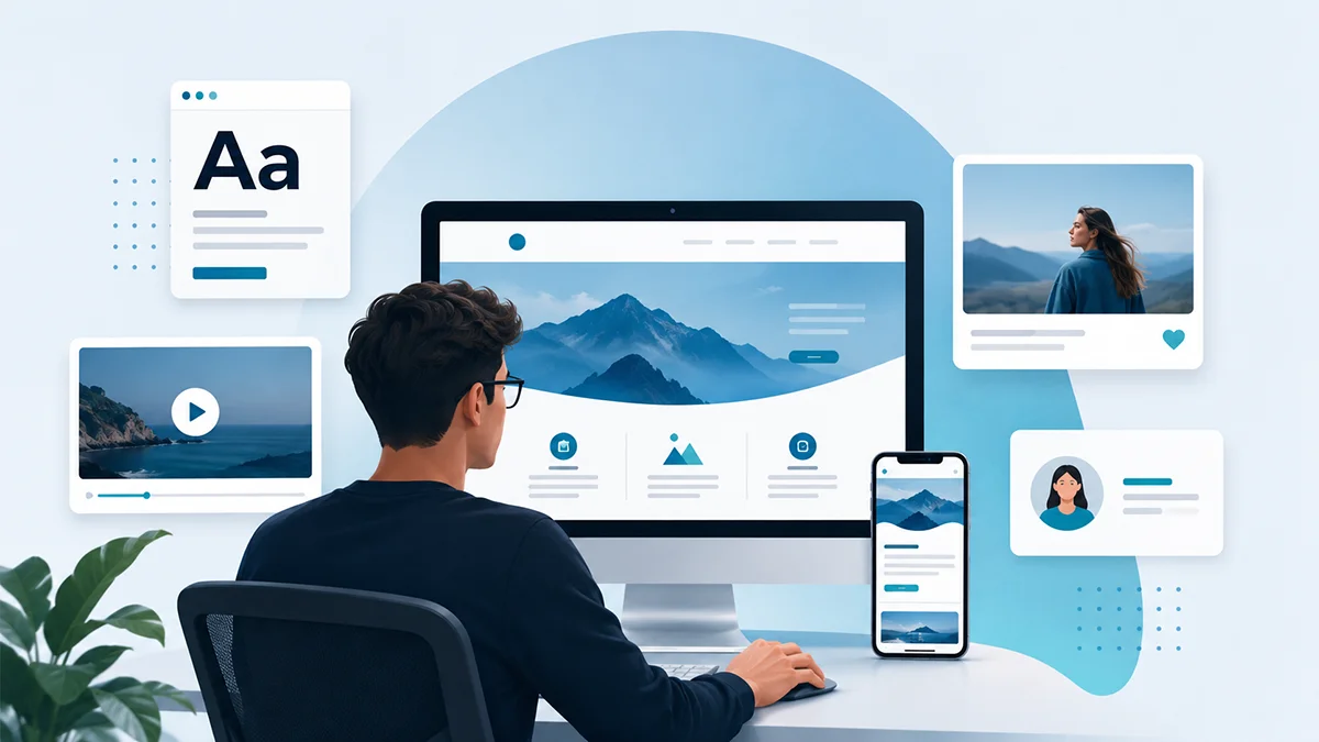 Web designer creating a modern responsive website for desktop and mobile devices.